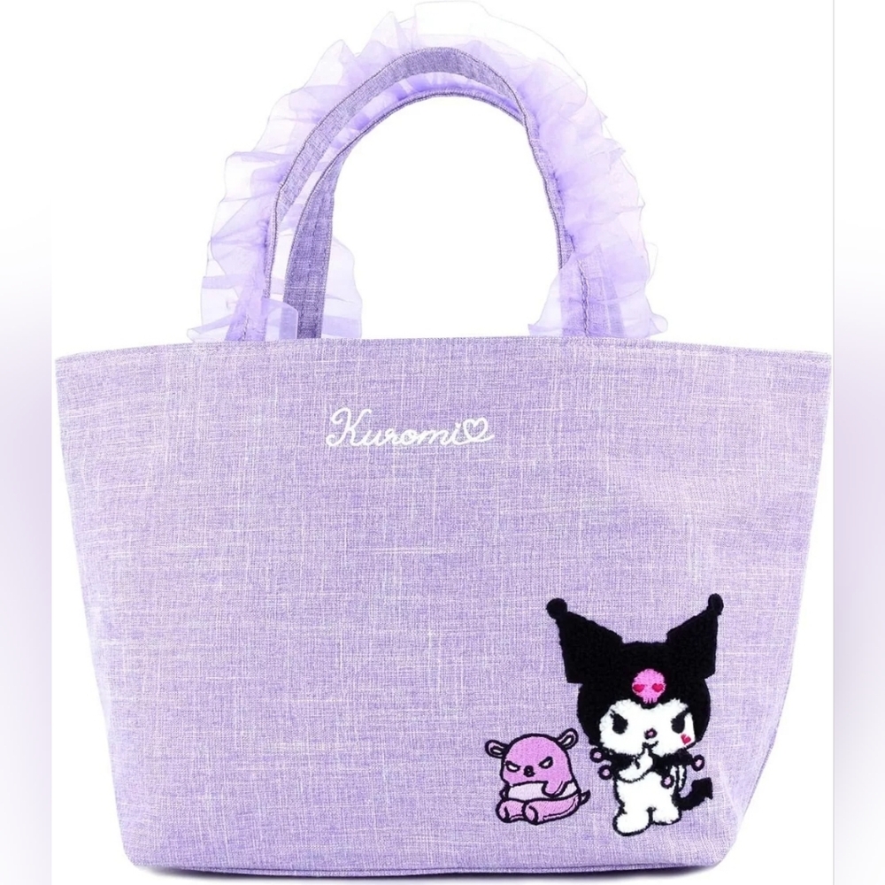 Sanrio Kuromi Ruffle Tote Bag Frill Bag with Embroidery- Purple